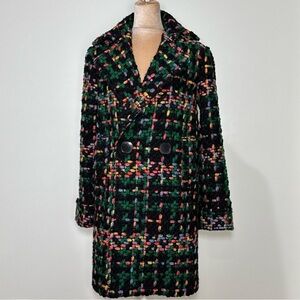 Anthropologie Pepaloves Piccadilly Multicolor Tweed Plaid Pea Coat
